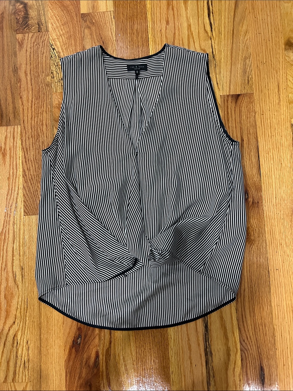 rag & bone 100% silk Black and White Striped Twist-Front Camisole